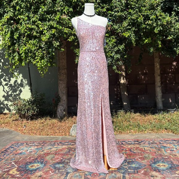 Xscape NWT Blush Pink Sequin One Shoulder Gown Floor Length Prom - Picture 2 of 9